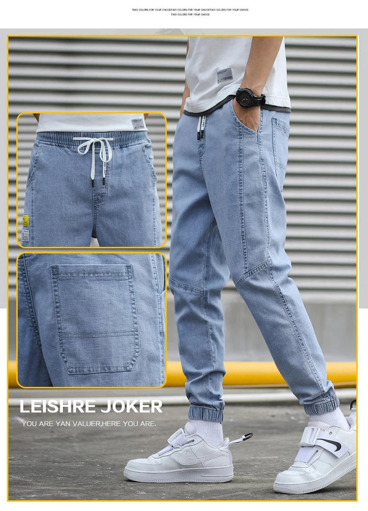 HIQOR Brand Men's Jeans Harem Denim Cargo Pants 2026 New Streetwear Jogger Hip Hop Cotton Trousers Male Blue Oversized 5XL 4XL PlatiNum
