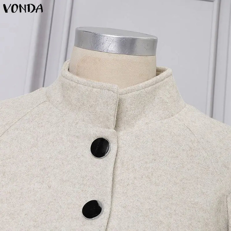 VONDA Autumn Women Capes Elegant Stand Collar Thin Cape Coat Solid Button Poncho OL Work Tops Office Streetwear Party Jackets
