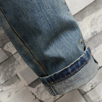 2024 New Retro Distressed Ripped Slim Jeans for Men Street Hip-hop Stretch Straight Fashion Motorcycle Denim Trousers Male PlatiNum