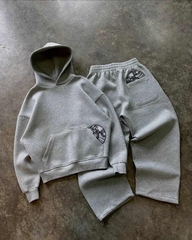 Street wear punk hip hop men suit Y2K new American gothic Harajuku embroidery design jumper oversized casual loose sports suit PlatiNum