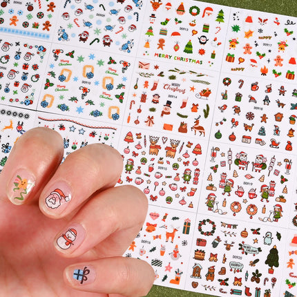 24Pcs 3D Christmas Nail Stickers Cartoon Santa Claus Elk Snowman Snowflakes Self-Adhesive Nail Decals Kid Girl Xmas Gift Sliders
