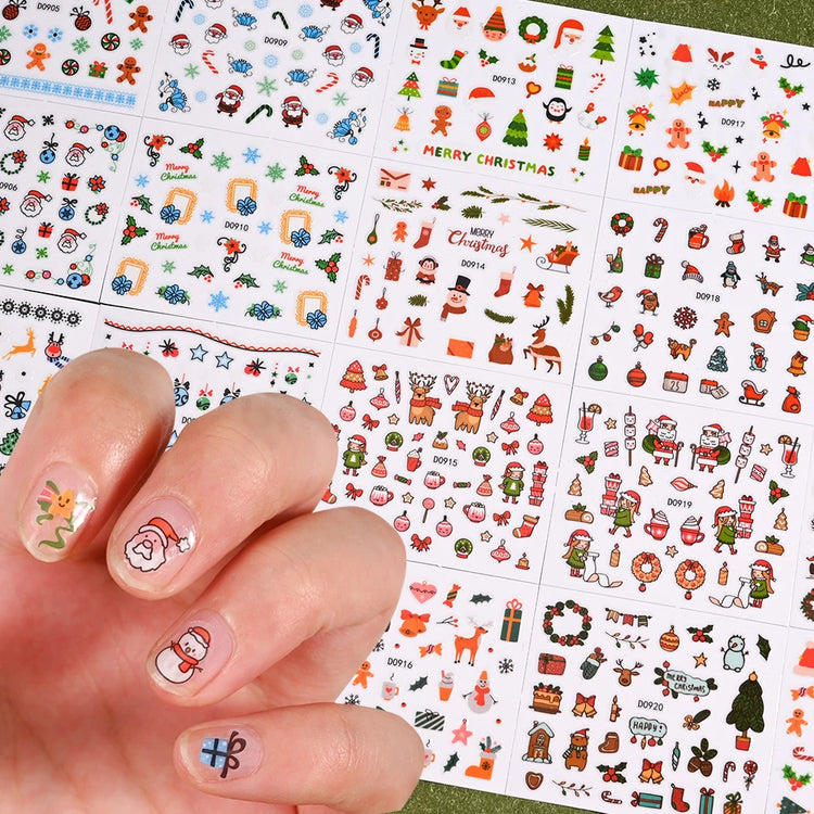24Pcs 3D Christmas Nail Stickers Cartoon Santa Claus Elk Snowman Snowflakes Self-Adhesive Nail Decals Kid Girl Xmas Gift Sliders