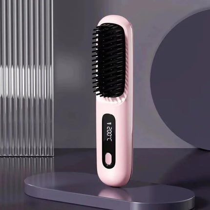 Electric Lcd USB Ceramic Heated Straight Hair Comb, Wireless Portable Negative Ion Styling Tool, Rechargeable Straightening Brush
