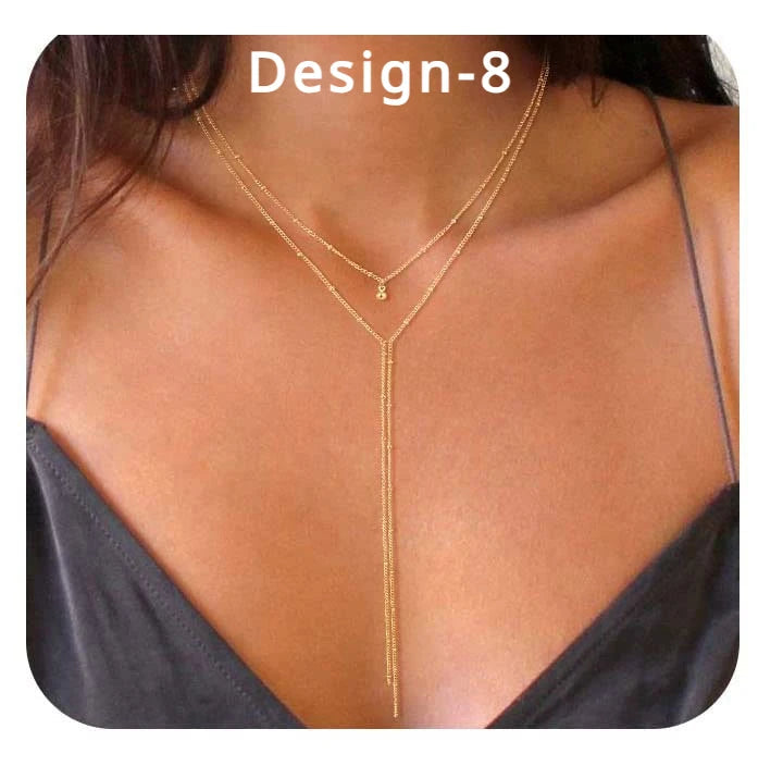 Lariat Gold Necklace for Women Teen Girls Mom, Dainty Long Necklace 14k Gold Plated STAINLESS STEEL Y-Shaped Pendant Necklaces PlatiNum