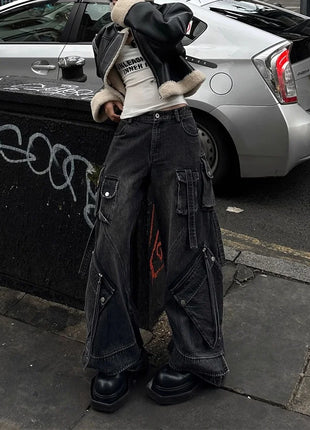 2024 stile punk Y2K streetwear lavato nero baggy cargo jeans pantaloni per le donne abiti firmati pa