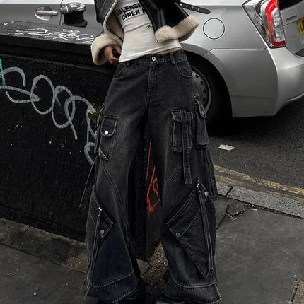2024 stile punk Y2K streetwear lavato nero baggy cargo jeans pantaloni per le donne abiti firmati pantaloni da donna a gamba larga Ropa Mujer