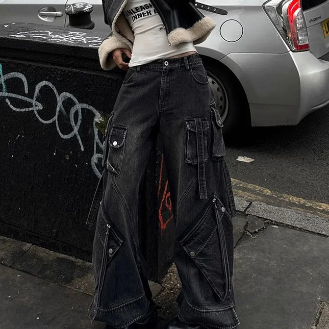 2024 stile punk Y2K streetwear lavato nero baggy cargo jeans pantaloni per le donne abiti firmati pa