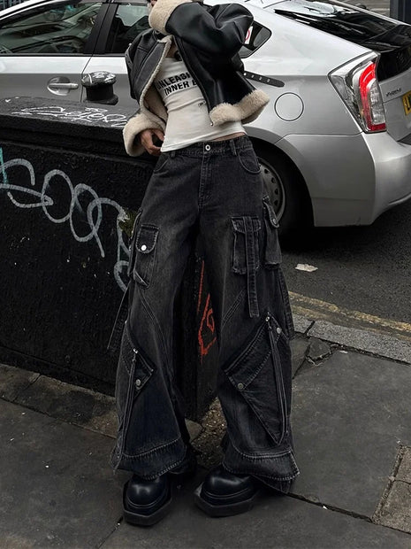 2024 stile punk Y2K streetwear lavato nero baggy cargo jeans pantaloni per le donne abiti firmati pa