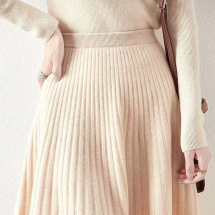 100% Merino Wool Mini Skirt Korean Women's AutumnWinter Fashionable Solid Color Elastic Waist Knitted Pleated Skirt PlatiNum