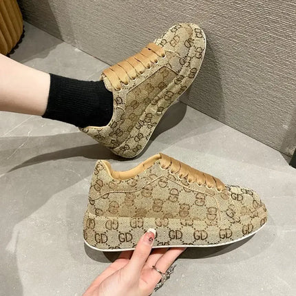 Spring 2025 New Khaki Crystal Women's Sneakers Fashion Versatile Casual Ladies Party Shiny Female Shoes