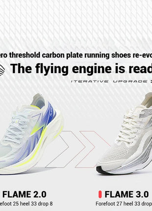 361 Degrees FLAME 3.0 Men Women Running Shoes Carbon Plate Racing Rebound Stable Breathable Wear-resistant Sneakers 672412207 PlatiNum