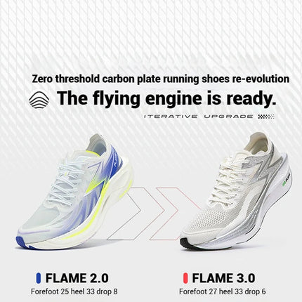 361 Degrees FLAME 3.0 Men Women Running Shoes Carbon Plate Racing Rebound Stable Breathable Wear-resistant Sneakers 672412207 PlatiNum