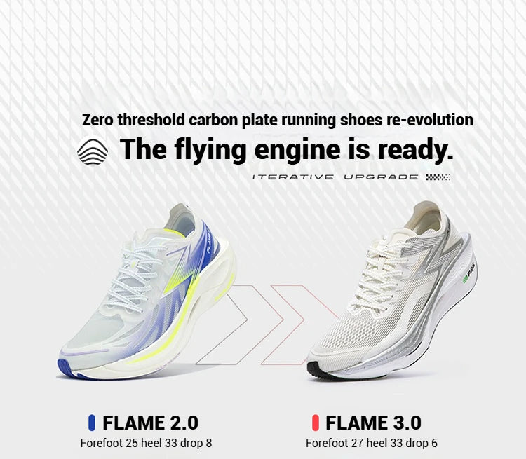 361 Degrees FLAME 3.0 Men Women Running Shoes Carbon Plate Racing Rebound Stable Breathable Wear-resistant Sneakers 672412207 PlatiNum