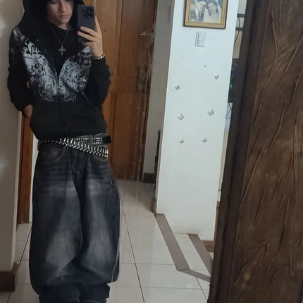 Jeans Larghi da Donna Y2K Gothic Hip Hop Joker con Stampa Retrò e Ricami a Lettere, Nuova Moda Americana 2026