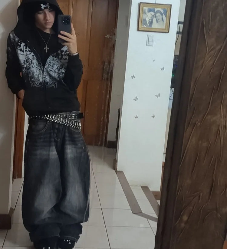 Jeans Larghi da Donna Y2K Gothic Hip Hop Joker con Stampa Retrò e Ricami a Lettere, Nuova Moda Americana 2026