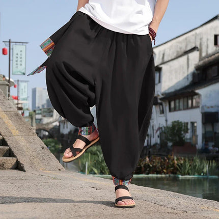 Pantaloni Larghi da Uomo Stile Cinese Retrò 2026, Taglie Forti, di Tendenza, Moda High Street, in Cotone e Lino, Leggings Uomo