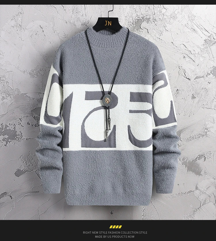 2023 New Fashion Patchwork digit Cashmere Sweater Men High Quality Comfortable Mens Sweaters Thick Warm Male Pullover