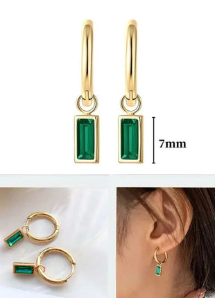 925 Sterling Silver Needle Green Zircon Gold Earrings Heart Hoop Earrings for Women Delicate Stud Earrings Luxury Jewelry Gifts PlatiNum