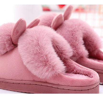 Thick Sole Winter Plush Slippers Cozy Faux Rabbit Fur Indoor House Shoes for Women & Men Couple Matching Slides with Closed Back