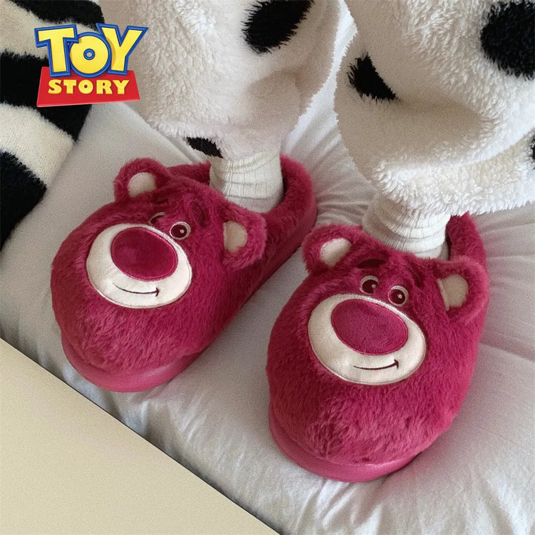 Fashion Strawberry Bear Girl Plush Cotton Slippers for Winter Warmth Indoor with Soft Plush Leisure Cotton Slippers Gifts