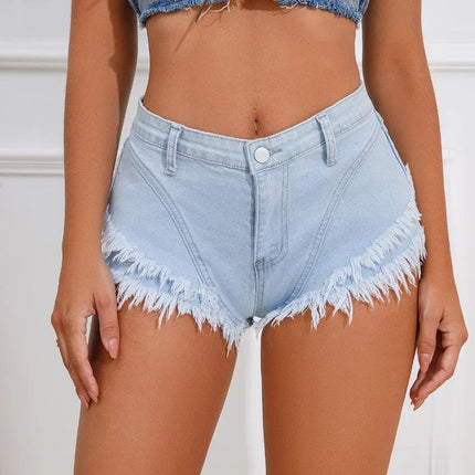 Women Vintage Tassels Denim Shorts Summer Loose A-line Jean Shorts Casual Women Office Trousers Streetwear Nightclub Clothing PlatiNum