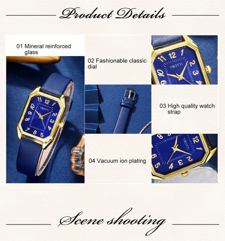 Orologi da donna quadrati di moda di lusso Orologio da polso al quarzo da donna di marca Classico semplice Femme Cinturino in pelle blu Relogio Feminino platinumshop