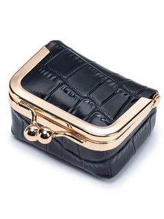 Crocodile Patterned Kiss Lock Coin Purse Square Genuine Leather Leather Jewelry Bag Mini Multifunctional Small Item Bag Storage