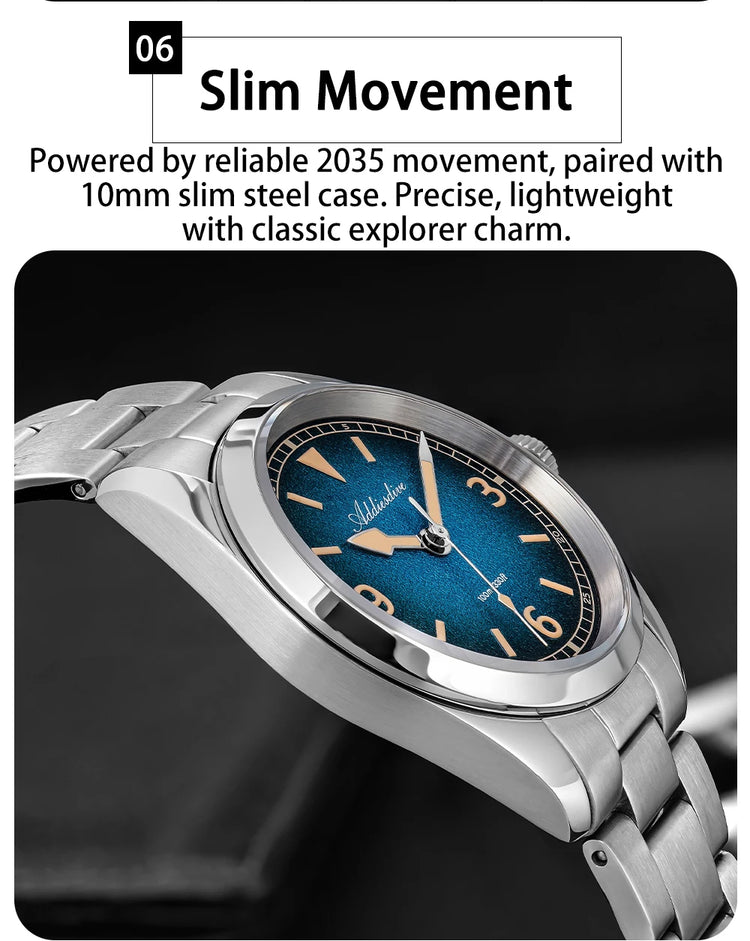 ADDIESDIVE New 36Mm Men's Quartz Watch Retro Dial Sapphire Glass 100M Waterproof Stainless Steel Night Light Retro Quartz Watch