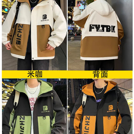 Fashion 2026 Spring Autumn Men's Hooded Casual Jacket Outdoor Windproof Loose Technical Coat Youth Streetwear Top Parka Clothing