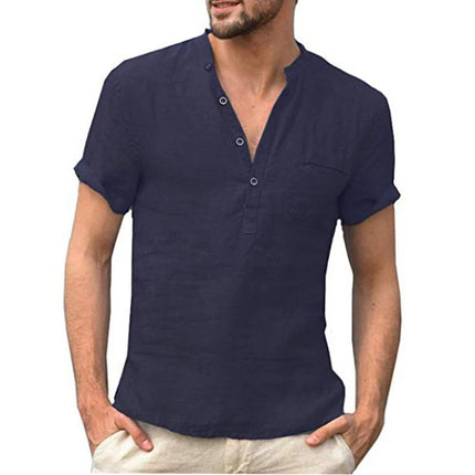 Men's Short-Sleeve T-Shirt New Summer Cotton and Linen Casual T-Shirt for Men LED Breathable Men's Shirt S-3XL