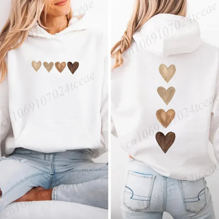 Fashion Gothic Love Heart Printed Hoodies Long Sleeve Shirt Vintage Sweatshirts Women's Print Sportwear Pullovers Sweatshirts