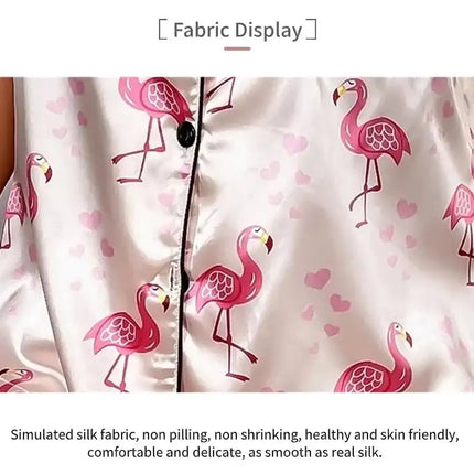 Pigiama da donna Pj Set Pigiama in raso con stampa a cuore Casual Manica corta Colletto con risvolto Top e pantaloni Indumenti da notte e pigiama per adulti platinumshop