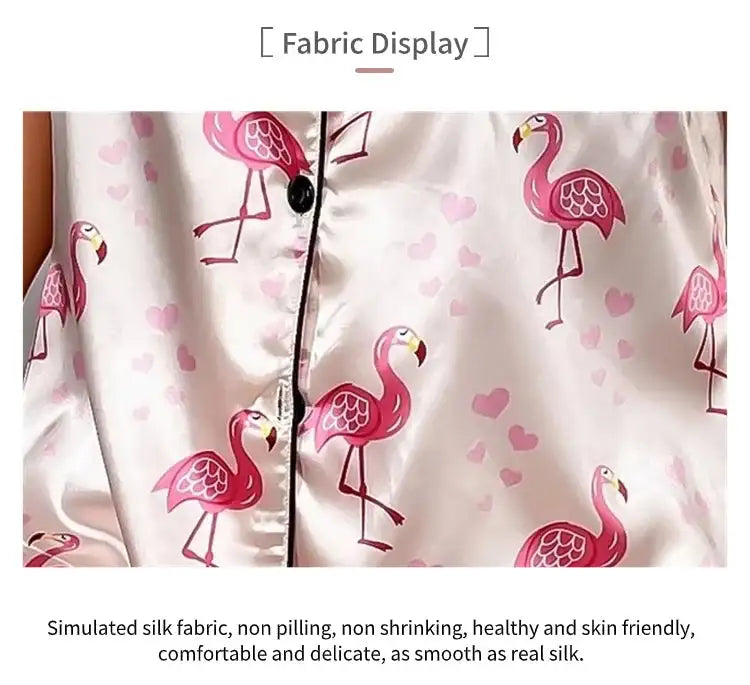 Pigiama da donna Pj Set Pigiama in raso con stampa a cuore Casual Manica corta Colletto con risvolto Top e pantaloni Indumenti da notte e pigiama per adulti platinumshop
