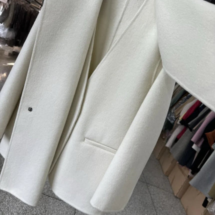 Scarf Collar 100%Wool Coat Women, Korean Fashion Elegant Outerwear, Loose Autumn Winter Jacket