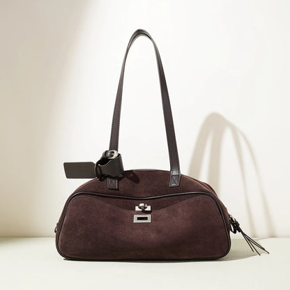 MENDY Borsa in pelle scamosciata Borsa a tracolla con cuscino in pelle Borsa casual ascellare da donna unica in morbida pelle Novità nella borsa tote Designer di lusso