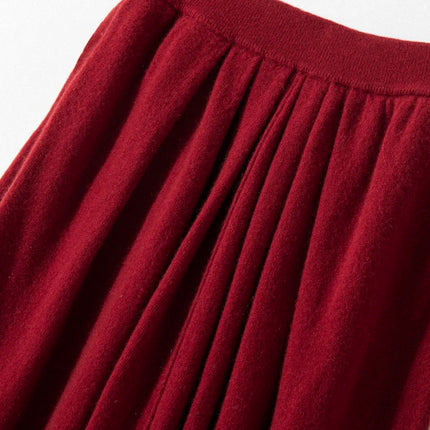 Women's Cashmere Umbrella Skirts Autumn Winter Basic Office Lady Classics 100% Cashmere Knitted A-Line High Waist Pockets Dress PlatiNum