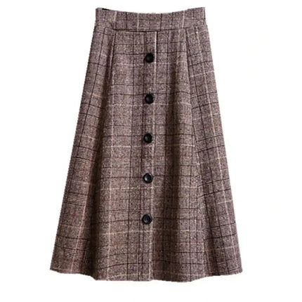 Large Size Women's Autumn Winter Elastic Waist A-line Skirt Woman Skirts Faldas Jupe Korean Retro Plaid Mid-Long Skirts Size 4XL PlatiNum