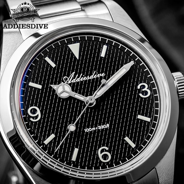 ADDIESDIVE Men's VH31 Quartz Watch Super Luminous 36mm Bubble Glass Wristwatch 100m Waterproof 316L Stainless Steel Watches Male