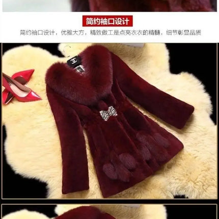2026 Autumn/Winter New Imitation Fur Coat Middle Aged Mother Thicken Warm Fur Collar Coats Women's Medium Length Slim Overcoat