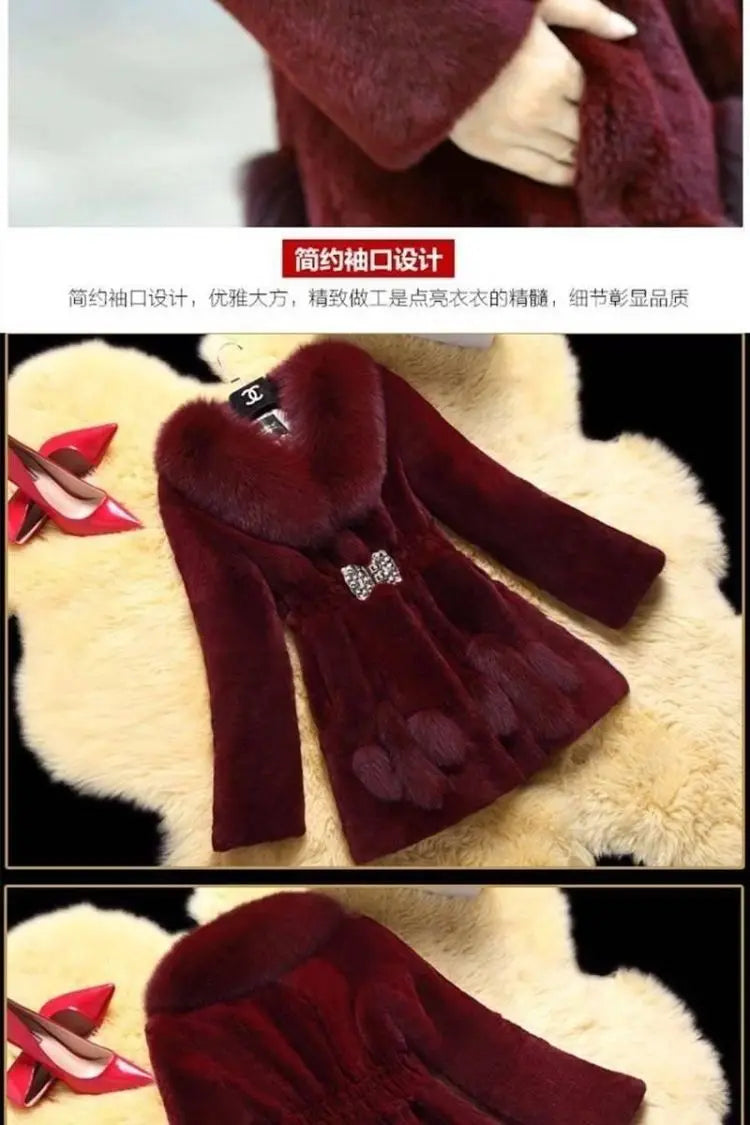2026 Autumn/Winter New Imitation Fur Coat Middle Aged Mother Thicken Warm Fur Collar Coats Women's Medium Length Slim Overcoat