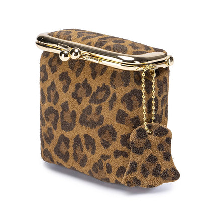 New Arrival Square Leopard Print Leather Small Purses Women's Portable Coin Money Wallets Earphone Lipstick Pouch Card Holders PlatiNum