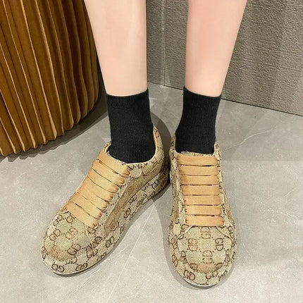 Spring 2025 New Khaki Crystal Women's Sneakers Fashion Versatile Casual Ladies Party Shiny Female Shoes