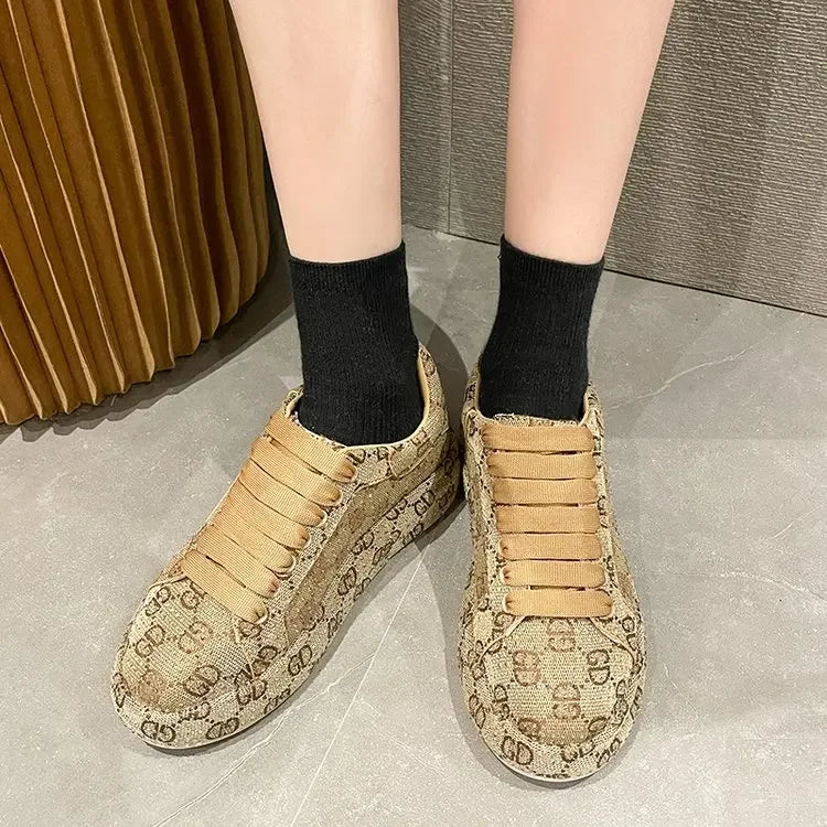 Spring 2025 New Khaki Crystal Women's Sneakers Fashion Versatile Casual Ladies Party Shiny Female Shoes