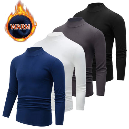 1/2piece Autumn And Winter Men's Semi High Neck Fashionable Base Long Sleeved Top Solid Color Casual Sports Fitness Warm T-shirt PlatiNum