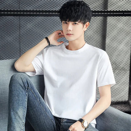 Four seasons 100% Cotton T shirts Man Casual Tees High quality Solid color Couple Oversized T shirts Black White Grey Sports Top PlatiNum