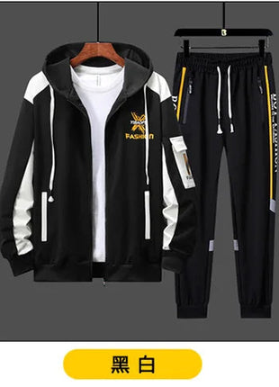 New men's Zipper Cardigan, Pants, High-end Fashion Two-piece Set, Casual Sportswear, Spring and Autumn Printed Commuting Set PlatiNum