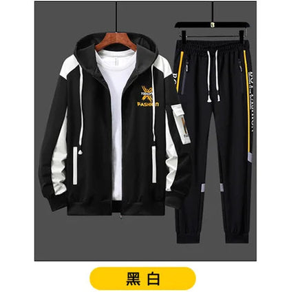 New men's Zipper Cardigan, Pants, High-end Fashion Two-piece Set, Casual Sportswear, Spring and Autumn Printed Commuting Set PlatiNum