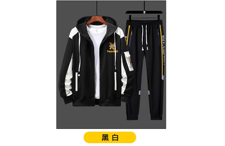 Men's High-End Fashion Zipper Cardigan And Pants Two-Piece Set Casual Sportswear Spring Autumn Printed Commuting Outfit