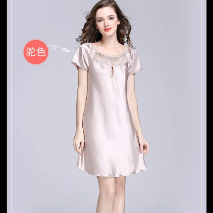 Women's Ice Silk Casual Silk Pajamas Sexy Lace Short Sleeve Women's Summer Pajamas Homewear