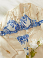 Floral Women's Lingeries Delicate Sets Bra Thong 2PC Elegant Lace Embroidery Intimate See Through Exotic Sets Tulle Underwear